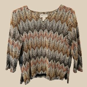 Alfred Dunner Chenille Soft Textured Top. Zig-Zag Pattern. Womens Petite PXL